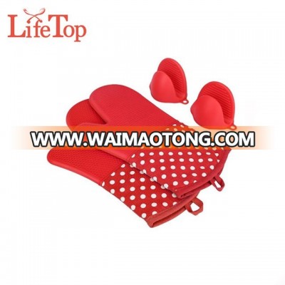 Extra Long Quilted Cotton Lining Microwave Oven Gloves Heat Resistant Silicone Oven Mitts